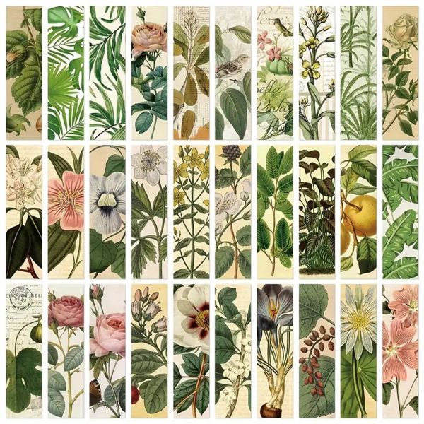 30 x Vintage Botanical Paper Bookmarks