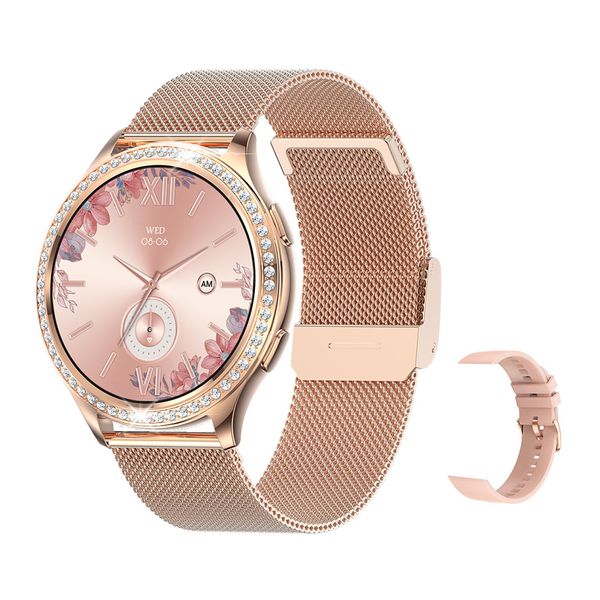 Ladies Smart Watch- Luxurious, - Stainless steel and Silicon strap- Gold