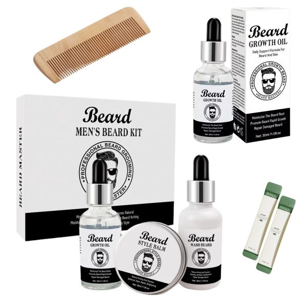 3 Piece Men's Beard Kit, Beard Growth Oil, Comb, Night Masks