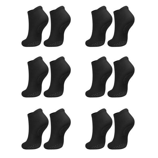 6 Pairs of Non-Slip Yoga Socks - For Yoga, Barre, Hospital, Barefoot, Black