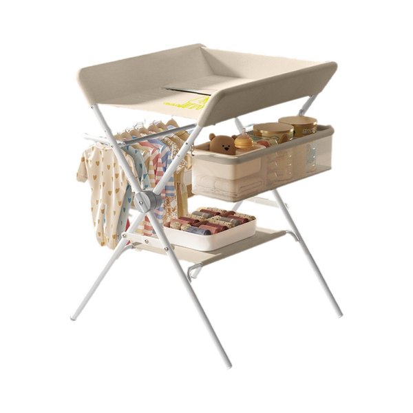 Foldable Baby Changing Table: Adjustable Care Station with Storage &amp; Wheels