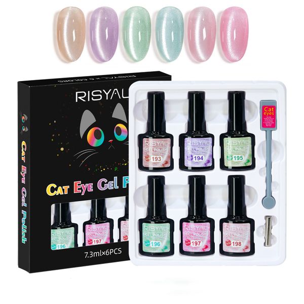 6pcs Gel Nail Polish Set UV 9D Cat Eye for Women Girls 7.3ml