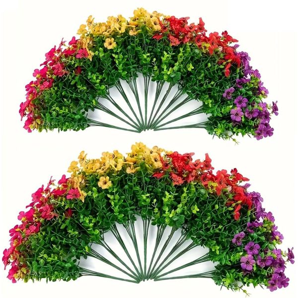 Artificial Faux Flowers Outdoor UV Resistant 12 Bundle Silk Daisy for Patio