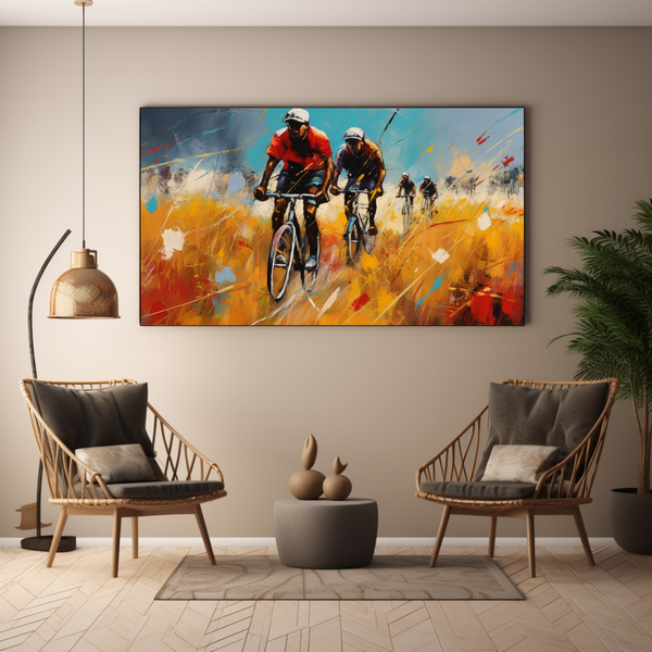 Canvas Wall Art - Bicycle Race Through Fields - BK0227