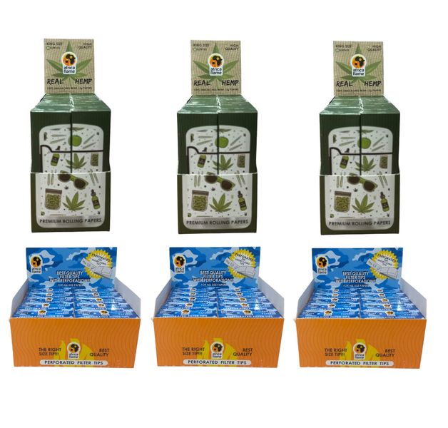 Africa Flame King Size Hemp Paper - 150 Booklets + 150 Filter Tips - White