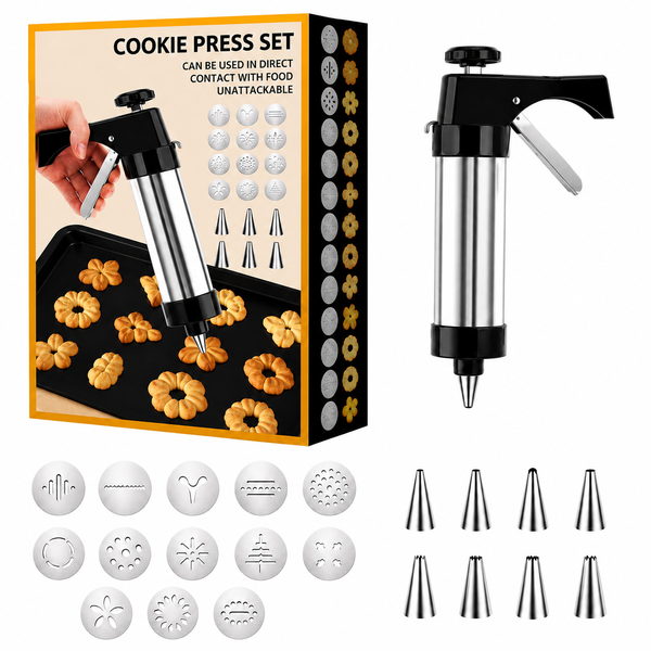Cookie Press Gun Kit with 13 Cookie Discs &amp; 8 Icing Nozzles
