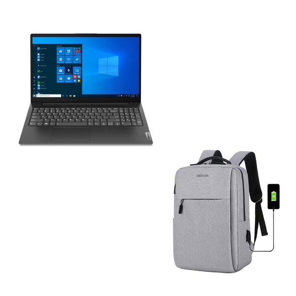 Lenovo V15 Laptop (8GB RAM, 256GB SSD) &amp; 15-inch Backpack (USB Port) Combo