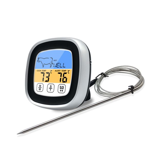 Digital Timer &amp; Touch Screen Meat Thermometer for Kitchen - Black