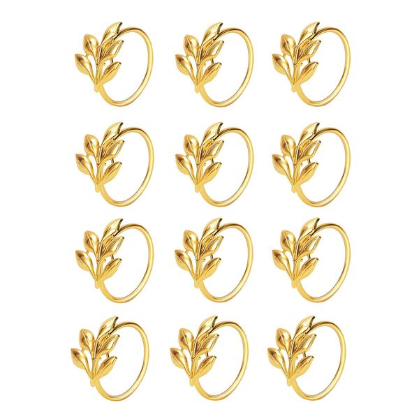 Leaf Napkin Rings Table, Metal Gold Napkin Holder - Set of 12