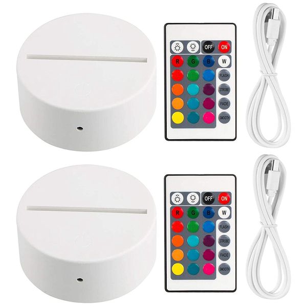 2 Pack 3D Led Light Lamp Base + Remote Control + Usb Cable Cracked