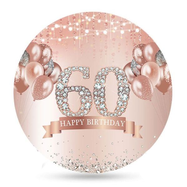 Happy 60th Birthday Rose Gold Round Wooden Vinyl Signage 40CM