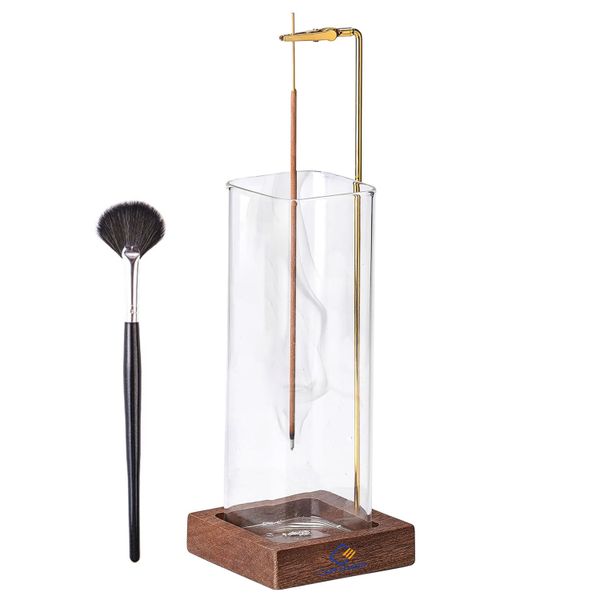Wooden Incense Holder For Sticks With Glass Ash Catcher Burner Gift