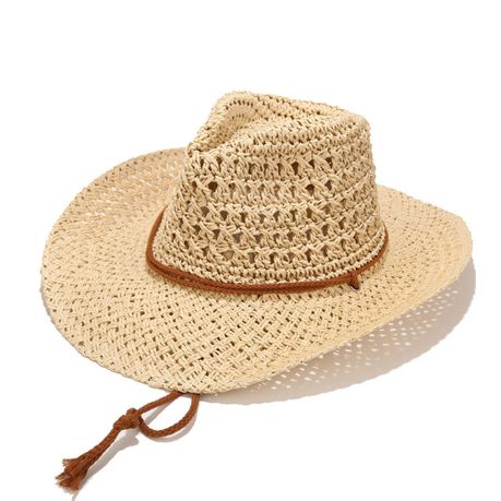 Foldable Straw Cowboy Hat Wide Brim Summer Sun Hat Roll Up Raffia Cap Image