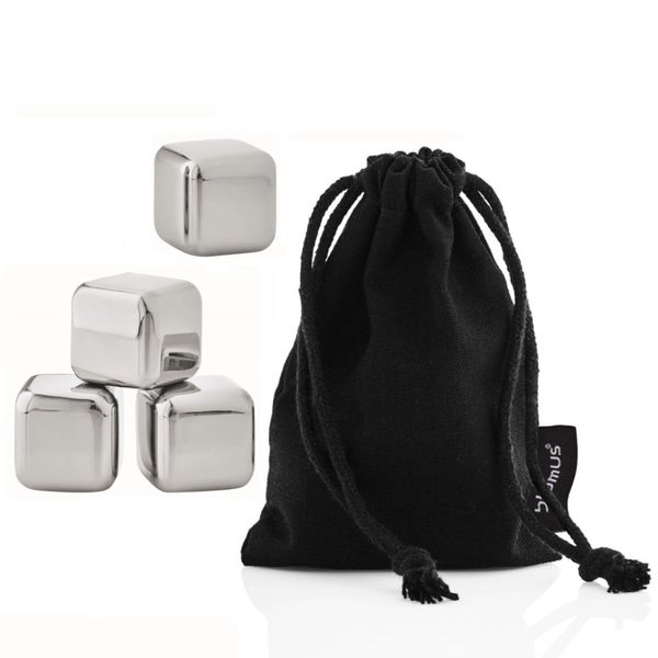Blomus Ice Cubes &amp; Storage Bag: Reusable Steel Cubes to Keep Drinks Cool: x 4