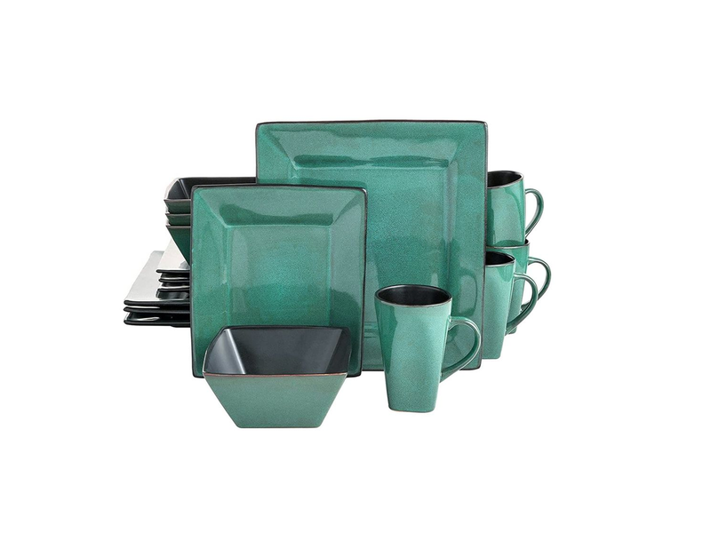 LM -Stylish Matte Finish Square Dinnerware set - 16Piece Green &amp; Black