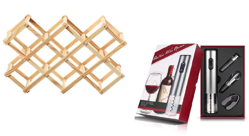 Wooden Folding Bottle And Rack Portable 4 in 1 Electric Wine Opener Set