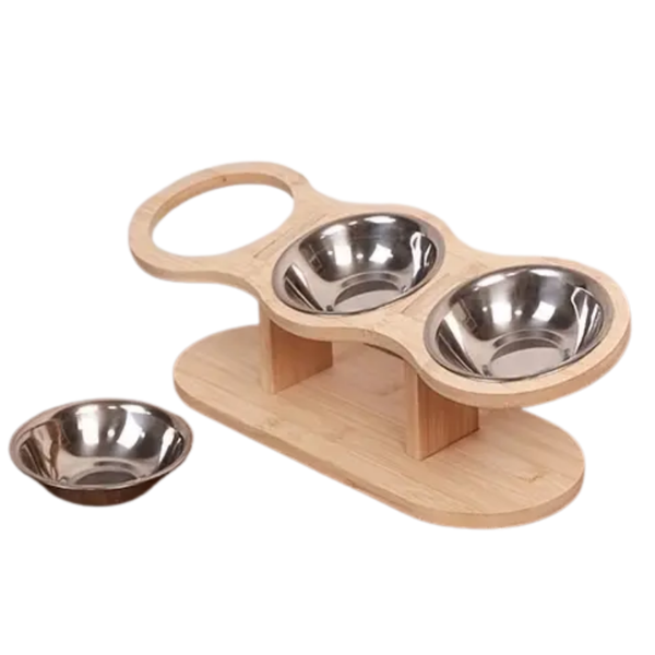 Bestby - Wooden Pet Feeder Stand With 3 Stainless Steel Bowls