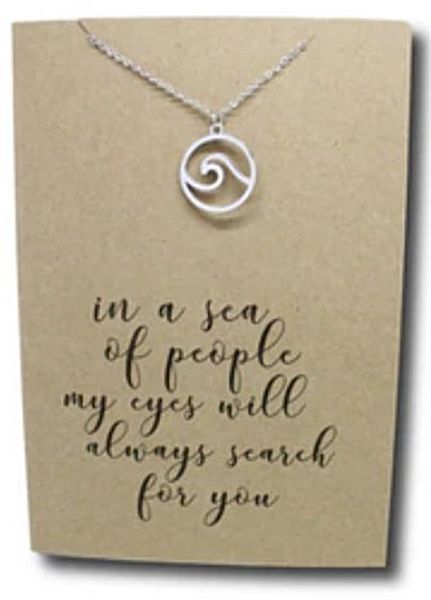 Stainless Steel Necklace On Message Card-Wave Sea