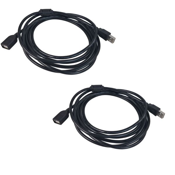 Vcom - USB 2.0 Extension Cable 5m - Type A Male to Female (Black) - 2 Pack