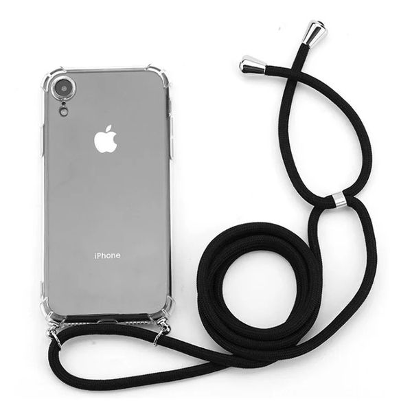 Trendy Transparent Cover with Black Crossbody Rope Lanyard Compatible with iPhone
