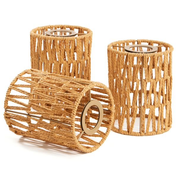 Chenshia 3pc Boho Rattan Lamp Shade Pendant Light Cover Sconce Ceilng Fan