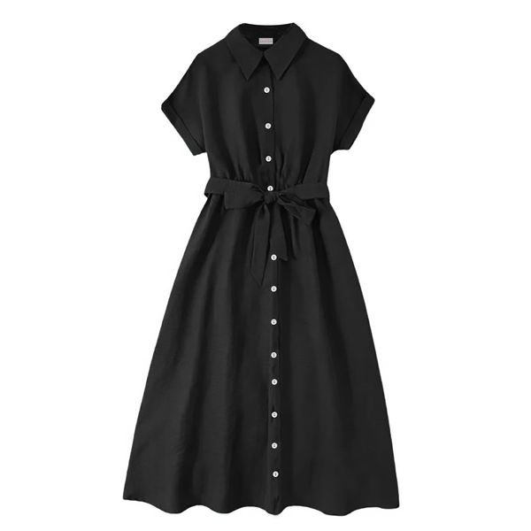 Black Summer Button Down Dress - Versatile Maternity &amp; Nursing Wear
