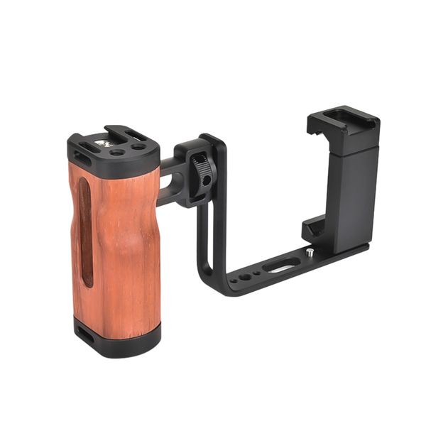 Universal Smartphone Video Kit with Wooden Grip, L-Plate and Cold Shoe Mounts
