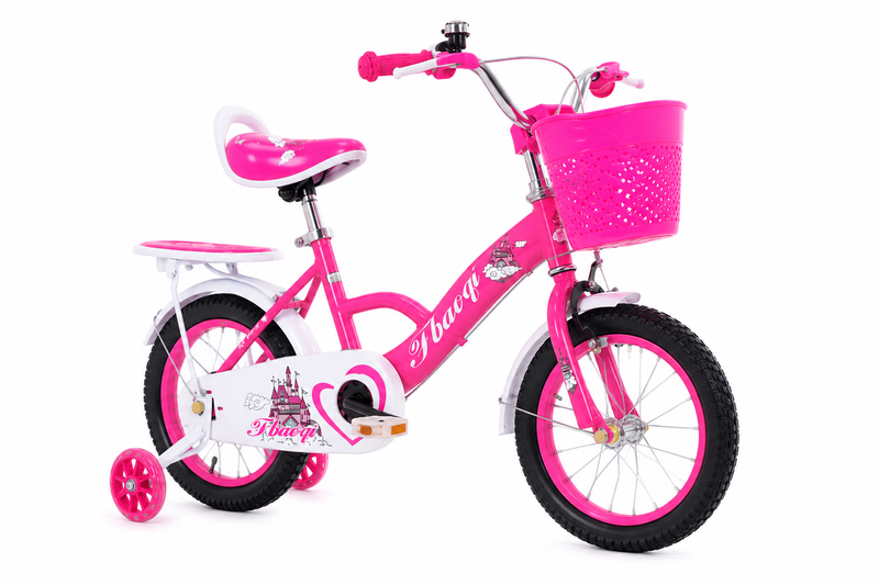 Girls Bicycle with Training Wheels 14" Basket &amp; Rear Carrier Pink
