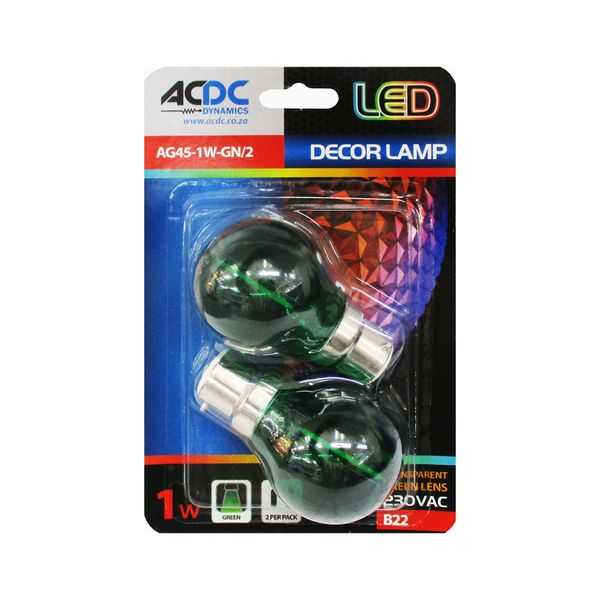 ACDC - 230Vac 1W G45 Transparent Green Led Lamp B22