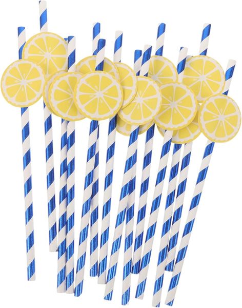 Striped Lemon Paper Straws Disposable Party Drink Accessories