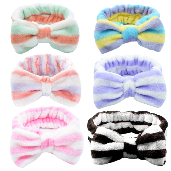 Coral Fleece Spa Headband With Bow - Pack Of 6