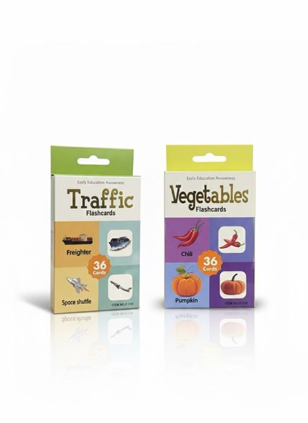 Vegetables &amp; Traffic Flash Cards 2-Pack Bundle - 72 Learning Cards
