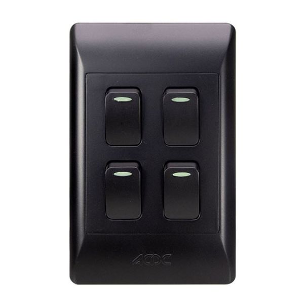 ACDC - 4-Lever 1-Way Switch 2x4 C/W Black Cover Plate