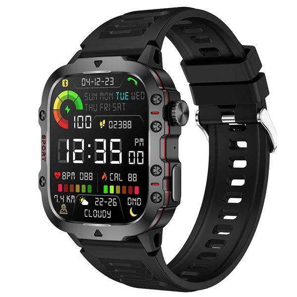 1.96 Inch Water Resistant Sports Smart Watch With 100+ Sports Modes - Black