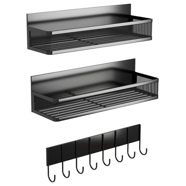 3Pcs Iron Magnetic Spice Rack &amp; Organizer for Refrigerator - Black