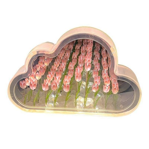DIY Cloud Tulip Lamp Mirror for Bedroom Decoration