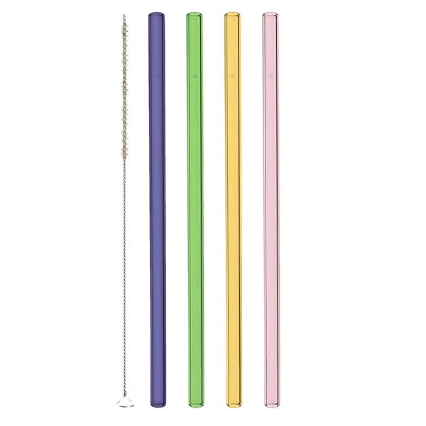 Leonardo Glass Straws Various Colours + Cleaning Brush Ciao 20cm – Set of 4