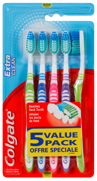 Colgate Extra Clean Medium Toothbrush Bulk Pack, 5 Pack