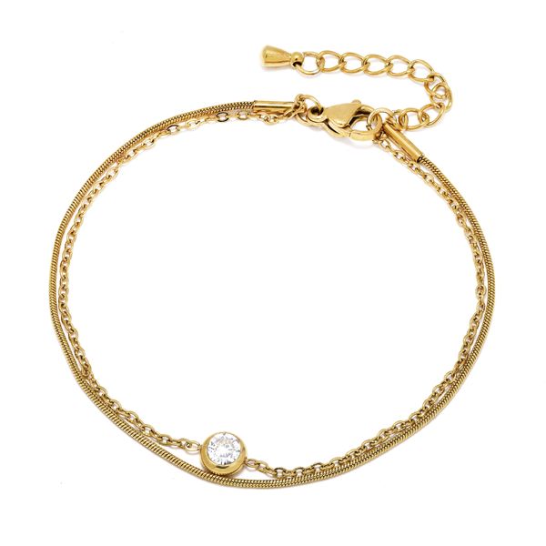 Steel My Heart Waterproof Stainless Steel Double Chain CZ Bracelet