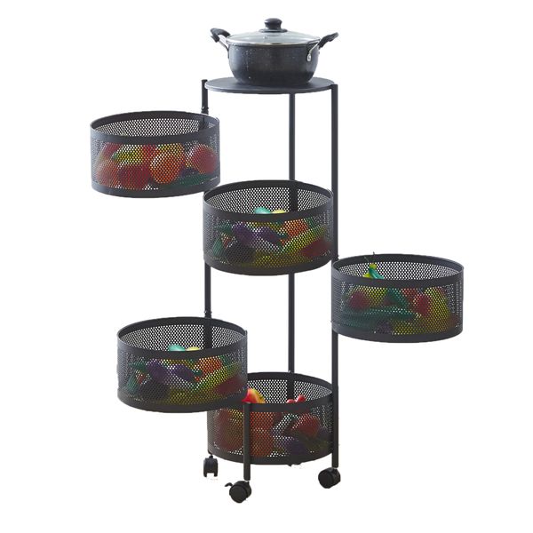 5 Tier Rotatable Metal Storage Trolley Cart Mobile Shelf Rack Organizer