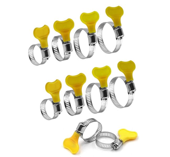 10 Piece Adjustable Yellow Plastic Handle Hand Twist Hose Clamps