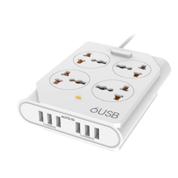 6 USB Fireproof Power Socket - 10A - White