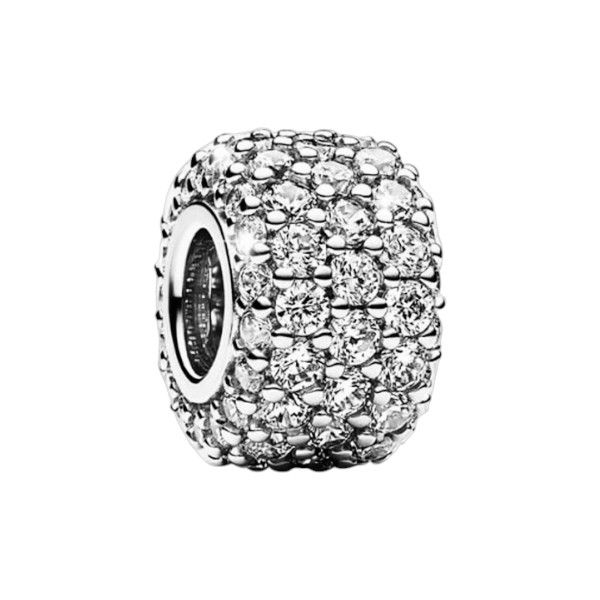 Silver Plated Charm Bead With Cubic Zirconia Crystals - Silver