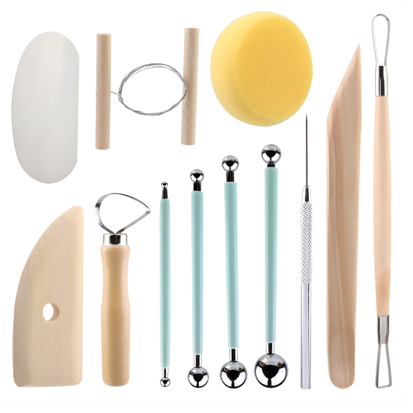 ARFAST -12 Piece Clay Sculpting Tools Set with Wooden Handles for Pottery