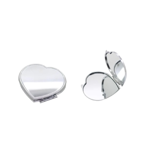 Double-Sided Heart Shaped Silver Compact Mirror (Pack of 20)