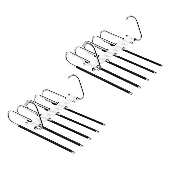 2 Pack Pants Hangers Space Saving 5-Tier Closet Organizer Stainless Steel