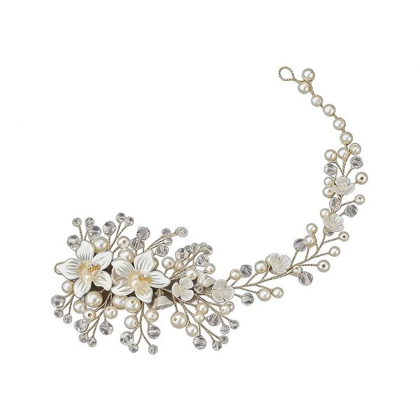 Golden Floral Wedding Headband Bridal Hair Vine for Women and Girls