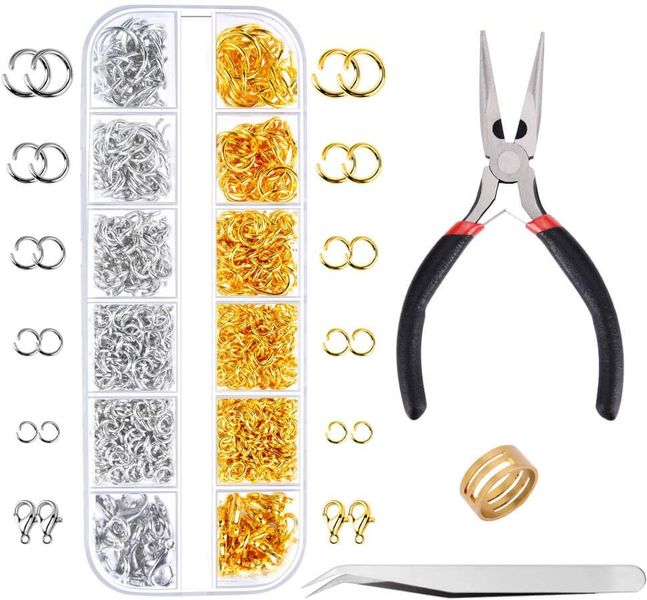 1200Pcs Open Jump Rings and Lobster Clasps Jewelry Findings Kit with Pliers