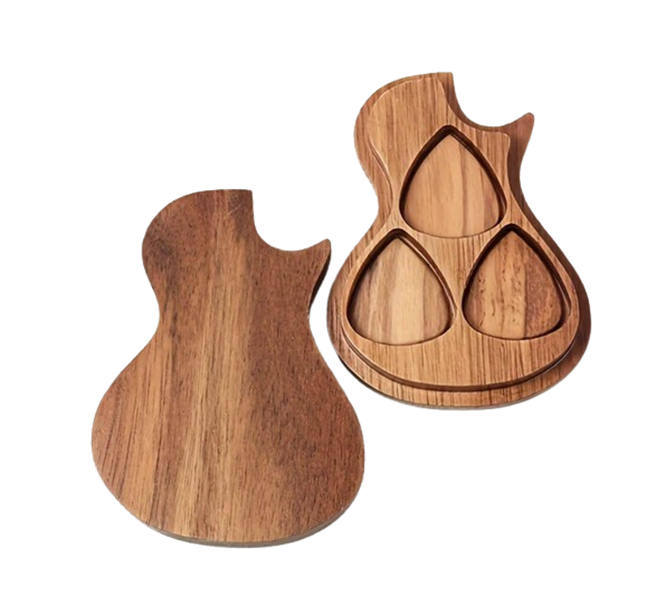 Guitar Gift box with 3 picks - Acacia wood