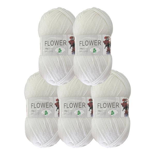 Double Knitting Polyester Yarn 100g (Pack of 5) White
